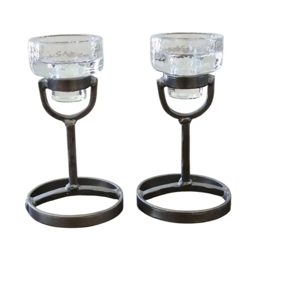 Swedish Vintage Candle Holders Wrought‎ Metal & Glass  Candlestick Holder